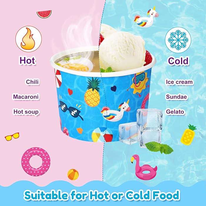 Didaey 150 Pack 8oz Ice Cream Cups Paper Bowls for Hot Cold Food, Disposable Pool Party Supplies for Birthday, Summer Beach Theme Snack Treat Soup Cups for Baby Shower Decorations Bulk - Image 3