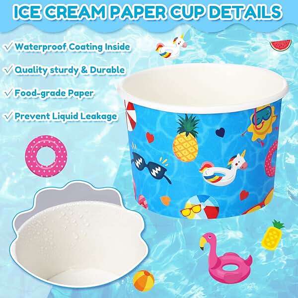 Didaey 150 Pack 8oz Ice Cream Cups Paper Bowls for Hot Cold Food, Disposable Pool Party Supplies for Birthday, Summer Beach Theme Snack Treat Soup Cups for Baby Shower Decorations Bulk - Image 4