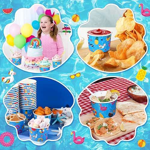 Didaey 150 Pack 8oz Ice Cream Cups Paper Bowls for Hot Cold Food, Disposable Pool Party Supplies for Birthday, Summer Beach Theme Snack Treat Soup Cups for Baby Shower Decorations Bulk - Image 6