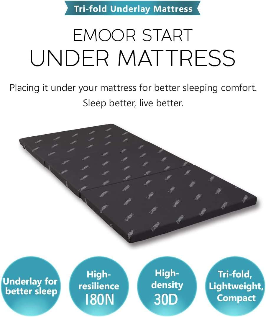 EMOOR 2in Tri-Fold Underlay Mattress for Japanese Futon Mattress Start High Resilience Foam 30D/180N Twin (77x38in) Dark Gray, Tatami Floor Sleeping - Image 3