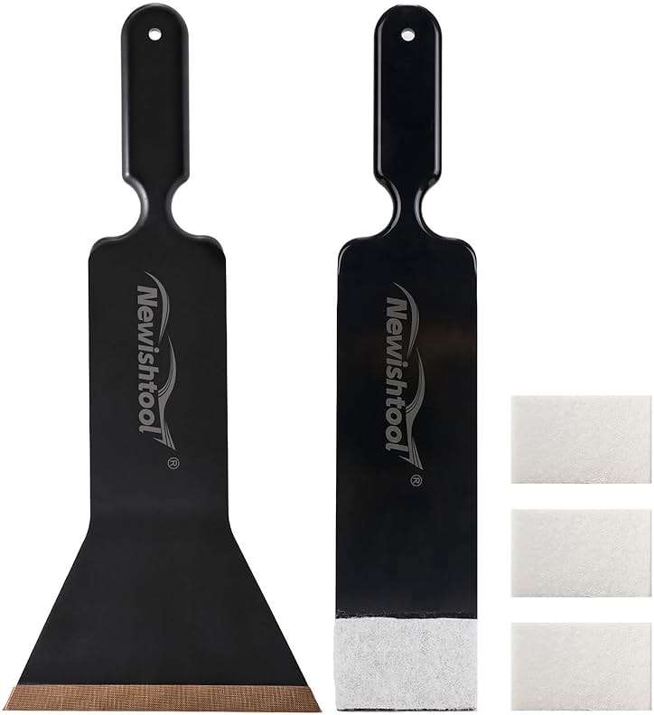 NEWISHTOOL Window Tint Tools Bulldozer Squeegee Kit, Black Wide Mouth & Scrubber Paddle Scraper with Spare Scouring Pads for Windshield Cleaning Window Film Installing, Long Handle Tint Tools - Image 1