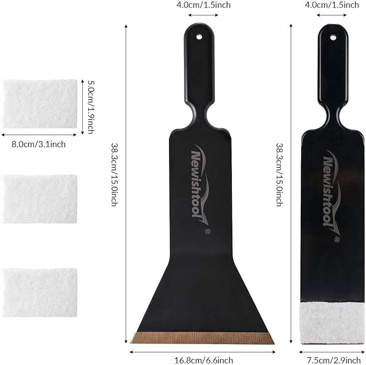NEWISHTOOL Window Tint Tools Bulldozer Squeegee Kit, Black Wide Mouth & Scrubber Paddle Scraper with Spare Scouring Pads for Windshield Cleaning Window Film Installing, Long Handle Tint Tools - Image 2