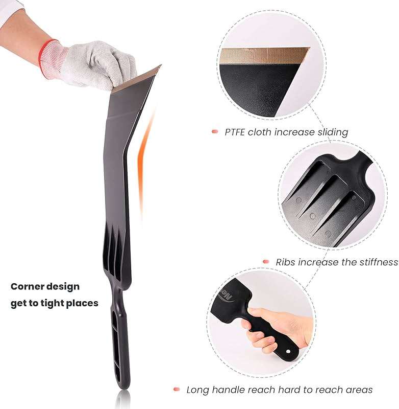 NEWISHTOOL Window Tint Tools Bulldozer Squeegee Kit, Black Wide Mouth & Scrubber Paddle Scraper with Spare Scouring Pads for Windshield Cleaning Window Film Installing, Long Handle Tint Tools - Image 4