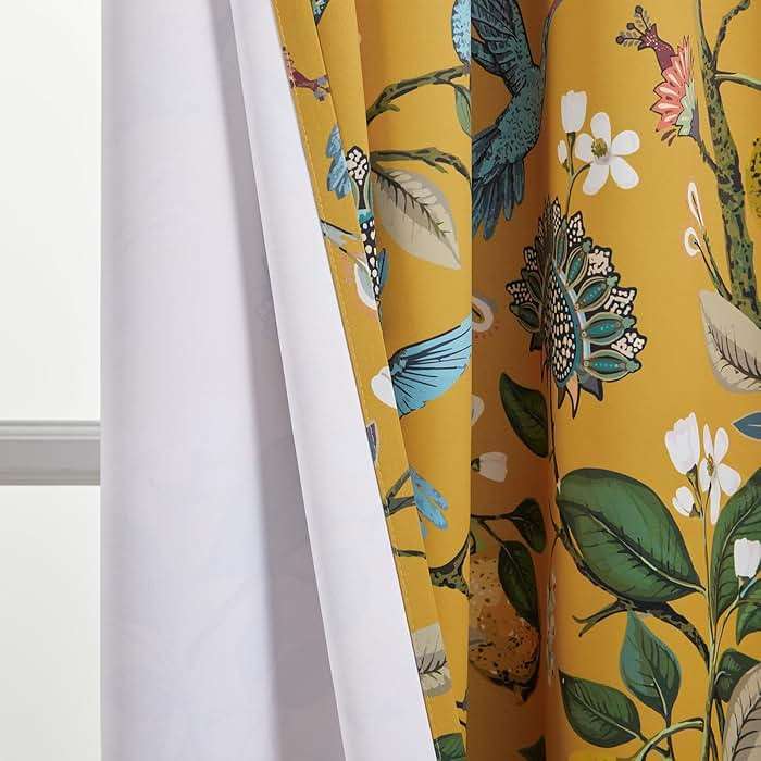 Topfinel Mustard Yellow Vintage Curtains & Drapes 84 Inches Long, Grommet Luxury Whimsical Floral Lemon Hummingbird Patterned Waverly Mid Century Colorful Blackout Drapes for Living Room Bedroom - Image 10