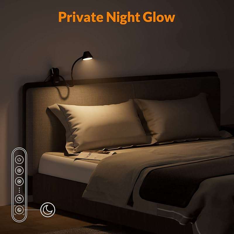 LEPOWER Clip on Light, 7W Reading Lights for Books in Bed with 5 Colors & Stepless Dimming, RG0 Eye-Care, Amber Glow Light & Auto Timer, Strong Clamp with Adapter for Headboard, Bedside, Desk, Black - Image 5