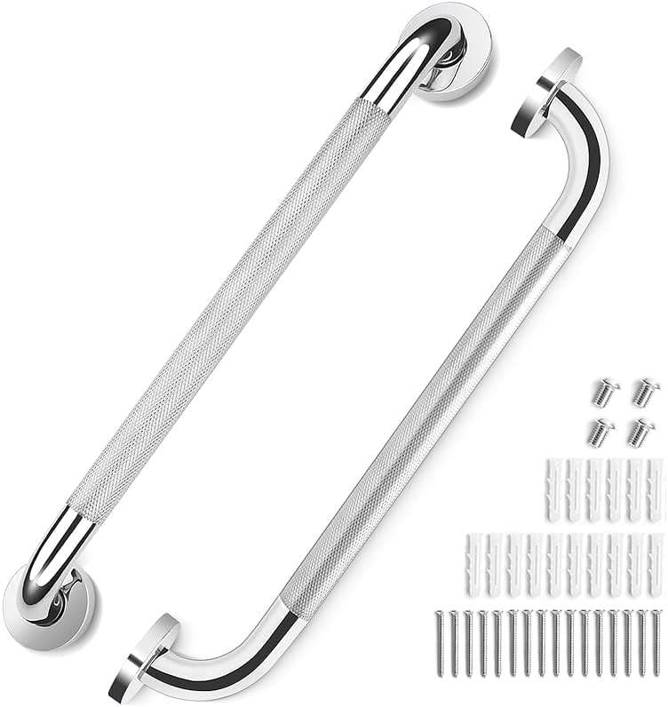 2 Pack Grab Bars for Elderly for Wall 16 Inch, Fit for Studs, Knurled Anti-Slip Bathroom Shower Grab Bars for Seniors, Safety Handicap Grab Bars for Shower, Shower Handles for Elderly, Tesuchan - Image 1