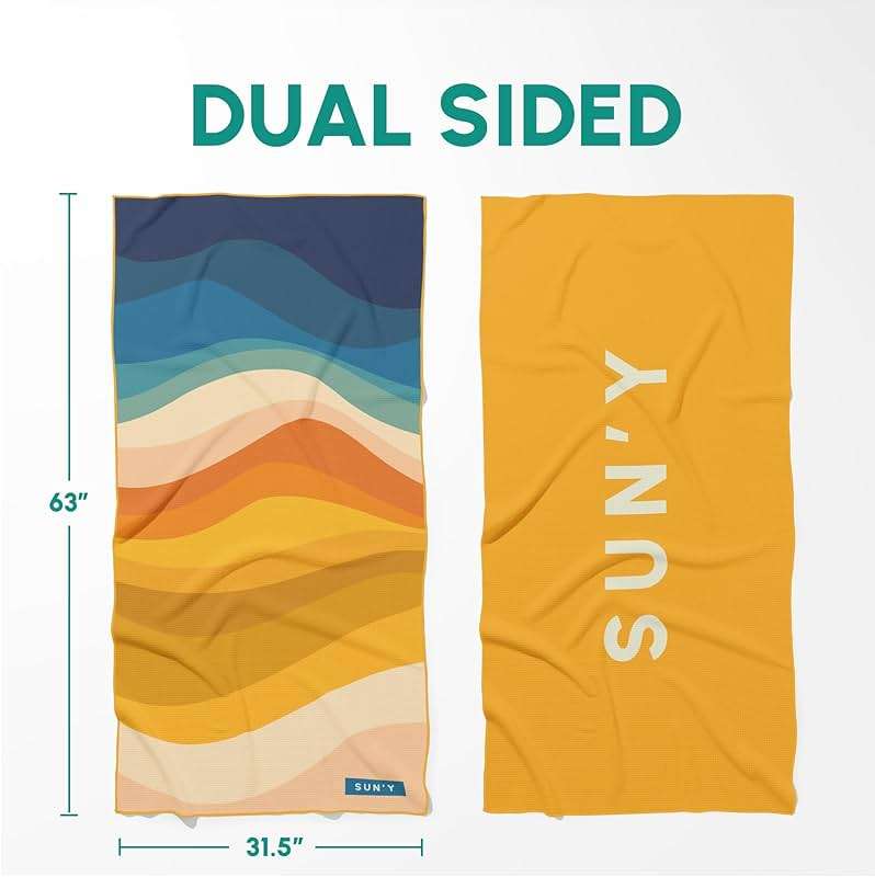 SUN'Y Waffle Microfiber Beach Towel – Sand Free, Quick Dry, Ultra Absorbent, Lightweight & Compact Travel Towel with Carry Bag - Large (63” x 31.5”), Boho - Image 3