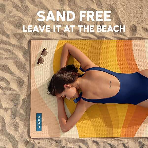 SUN'Y Waffle Microfiber Beach Towel – Sand Free, Quick Dry, Ultra Absorbent, Lightweight & Compact Travel Towel with Carry Bag - Large (63” x 31.5”), Boho - Image 5