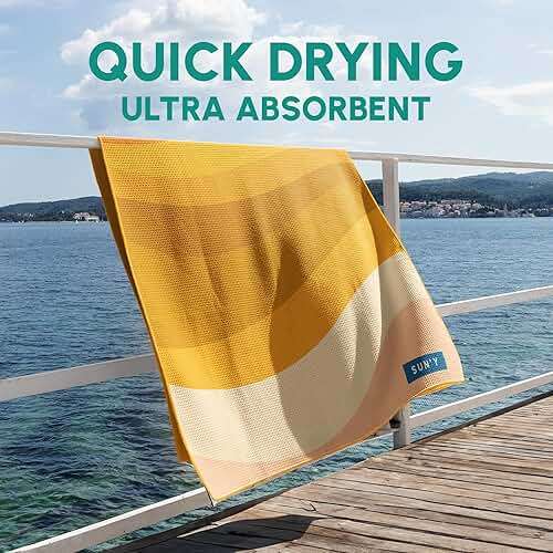 SUN'Y Waffle Microfiber Beach Towel – Sand Free, Quick Dry, Ultra Absorbent, Lightweight & Compact Travel Towel with Carry Bag - Large (63” x 31.5”), Boho - Image 6