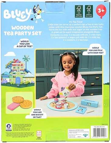 8th Wonder Bluey Toys Wooden Tea Party Set, 18-Piece Durable Toy Tea Set with Tray, Teapot, Teaspoons, and More, Pretend Play for Toddlers of Ages 3+ - Image 6