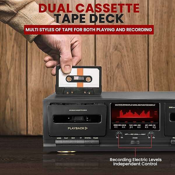 Pyle Dual Cassette Deck Stereo - Hi-Fi Sound, Compact and Portable Tape Recorder Player with Digital Professional Noise Reducing System and RCA Cables, Record & Play Audio and Music - PT639D.5 - Image 5