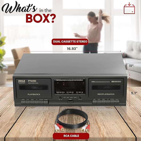 Pyle Dual Cassette Deck Stereo - Hi-Fi Sound, Compact and Portable Tape Recorder Player with Digital Professional Noise Reducing System and RCA Cables, Record & Play Audio and Music - PT639D.5 - Image 7