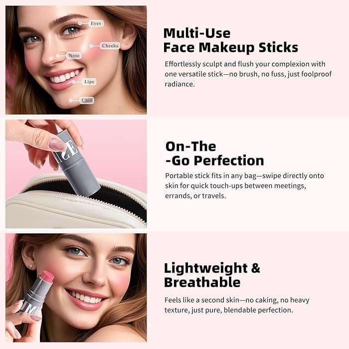 KIMUSE Cream Contour Stick Face Makeup Kit, Bronzer Stick and Blush Stick Set, Long Lasting Blendable Cream Makeup Sticks, Natural Sculpting Face Contouring & Blush Makeup Kit for All Skin Tones - Image 3