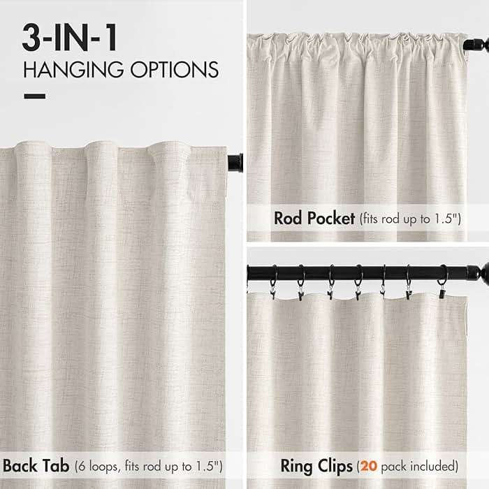 MIULEE 100% Blackout Curtains 90 inches Long Linen Curtains & Drapes for Bedroom Back Tab Living Room Darkening Full Black Out Window Curtain Panels Rod Pocket, Beige, 2 Panels Set - Image 6