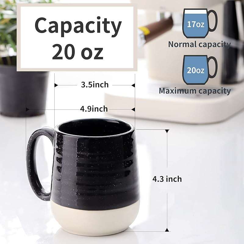 HASENSE Large Coffee Mug, 20 oz Ceramic Coffee Cup with Comfortable Handle for Office and Home, Ideal for Coffee Tea Latte, Dishwasher Microwave Safe, 1 PCS(Black) - Image 4