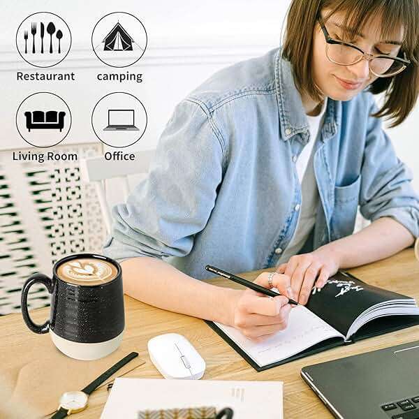 HASENSE Large Coffee Mug, 20 oz Ceramic Coffee Cup with Comfortable Handle for Office and Home, Ideal for Coffee Tea Latte, Dishwasher Microwave Safe, 1 PCS(Black) - Image 5