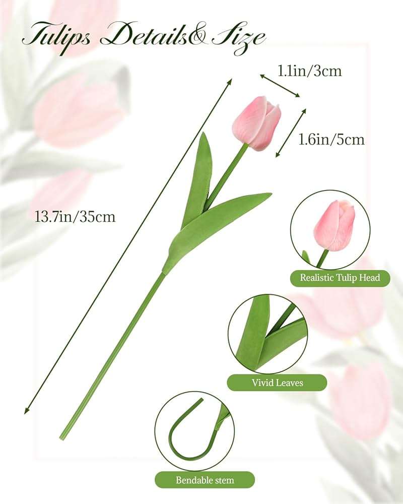 MACTING 30 PCS Artificial Tulip Flowers 13.7" Real Touch Fake PU Tulips Bouquet Faux Flowers for Floral Arrangements Table Centerpieces Kitchen Indoor Home Mothers Day Decorations,Peach Pink - Image 3