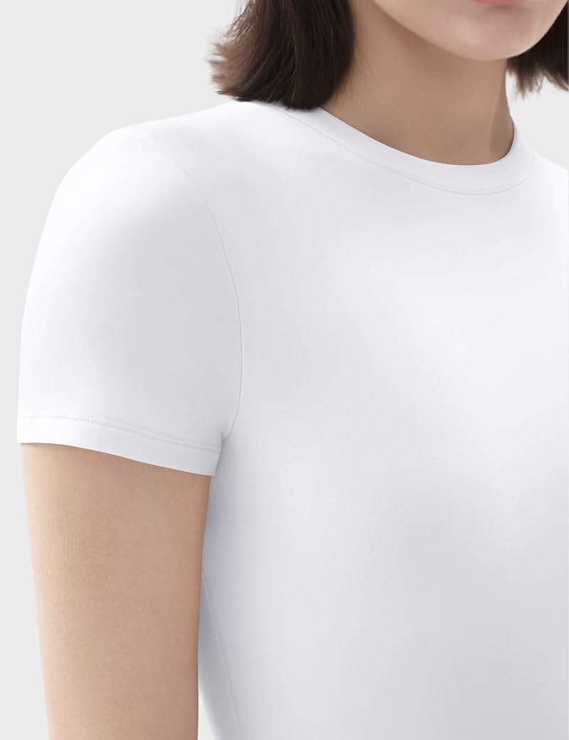 PUMIEY Women's Crew Neck Short Sleeve Thong Bodysuit Fashion T-shirt Tops Smoke Cloud Pro Collection - Image 3