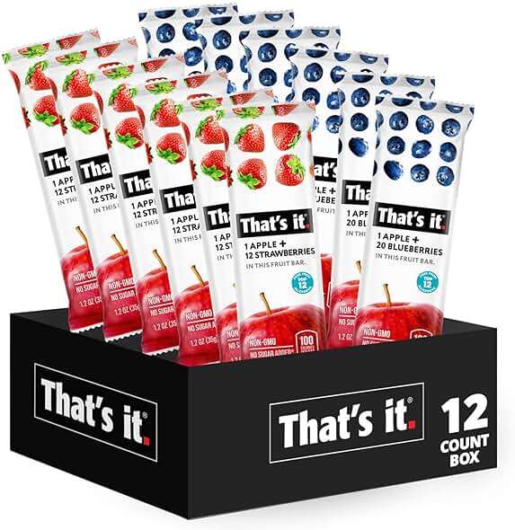 That's it 12 Variety Pack Fruit Bars (6 Strawberry, 6 Blueberry) No Sugar, 100% Natural Real Fruit Bar, High Fiber Vegan, Gluten Free, Paleo, Non-GMO - Image 1
