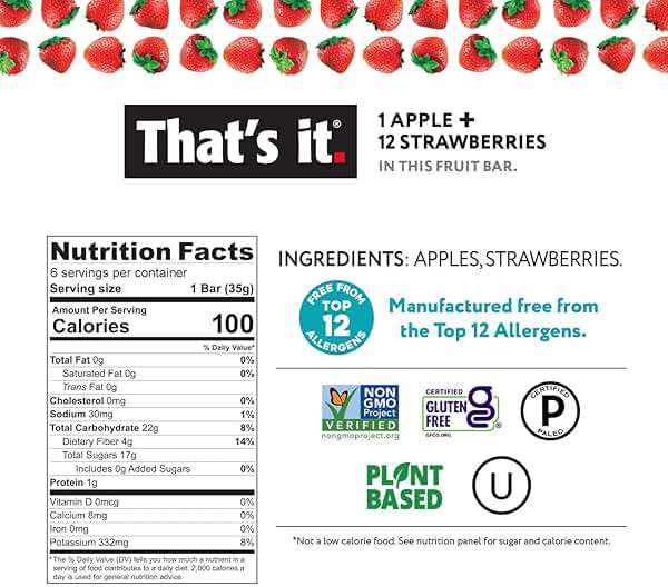 That's it 12 Variety Pack Fruit Bars (6 Strawberry, 6 Blueberry) No Sugar, 100% Natural Real Fruit Bar, High Fiber Vegan, Gluten Free, Paleo, Non-GMO - Image 3