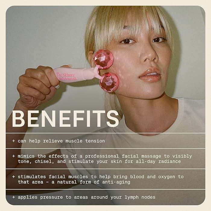 The Skinny Confidential Face Roller - Pink Balls Eye & Facial Roller Massager - Face Massage Tools Skincare for Wrinkles & Fine Lines, Sculpt, Contour, Tighten & De-Puff Skin - Image 4