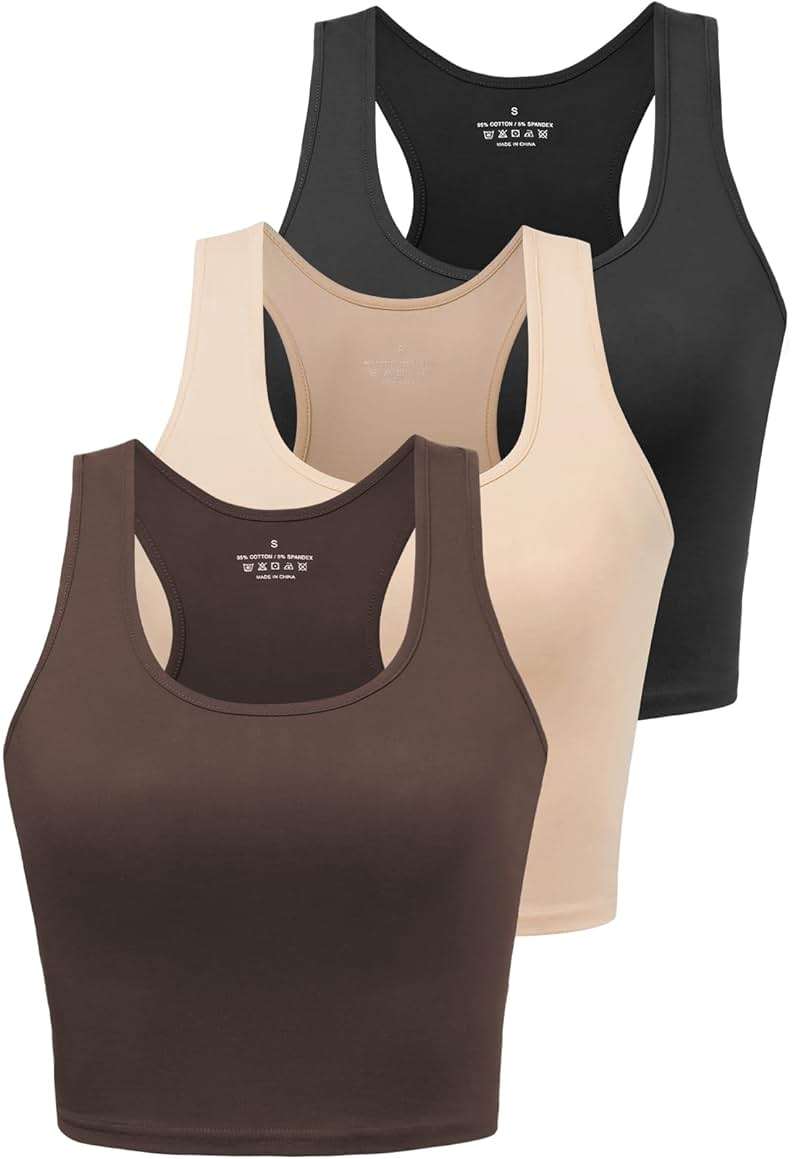 Porvike Sports Crop Tank Tops for Women Cropped Workout Tops Racerback Running Yoga Tanks Cotton Sleeveless Gym Shirts 3 Pack - Image 1