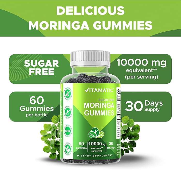 Vitamatic Moringa Gummies – Sugar-Free Botanical Extract – Green Superfood Supplement – Vegan, Pectin-Based, Non-GMO – Plant-Based Gummies – 60 Count - Image 4