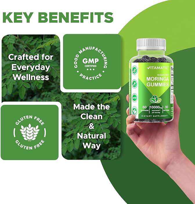 Vitamatic Moringa Gummies – Sugar-Free Botanical Extract – Green Superfood Supplement – Vegan, Pectin-Based, Non-GMO – Plant-Based Gummies – 60 Count - Image 5