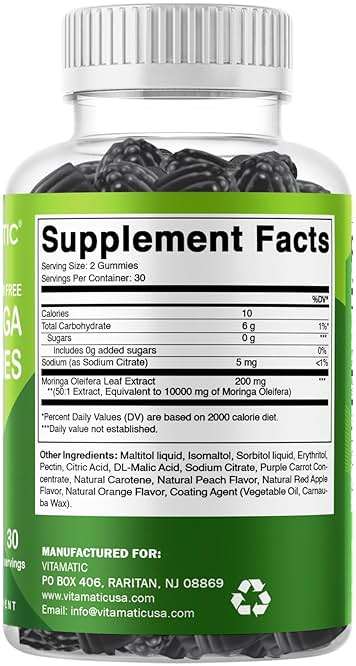 Vitamatic Moringa Gummies – Sugar-Free Botanical Extract – Green Superfood Supplement – Vegan, Pectin-Based, Non-GMO – Plant-Based Gummies – 60 Count - Image 8