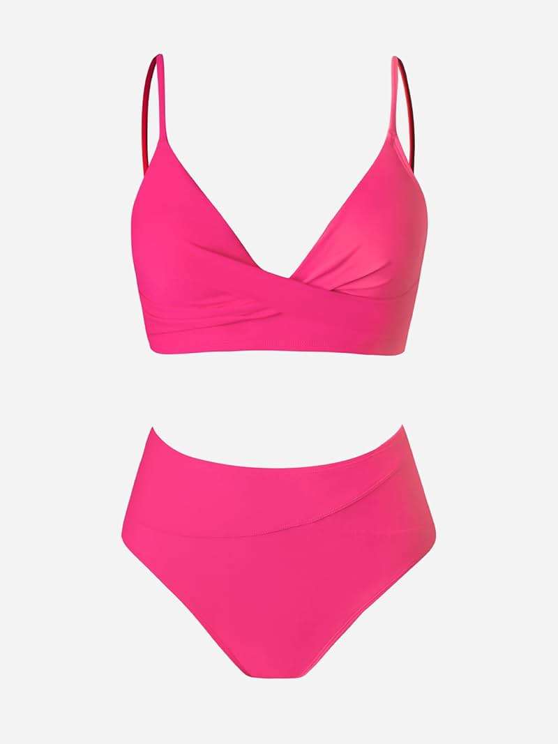 CUPSHE Women's Bikini Sets Two Piece Swimsuit High Waisted V Neck Twist Front Adjustable Spaghetti Straps Bathing Suit - Image 4