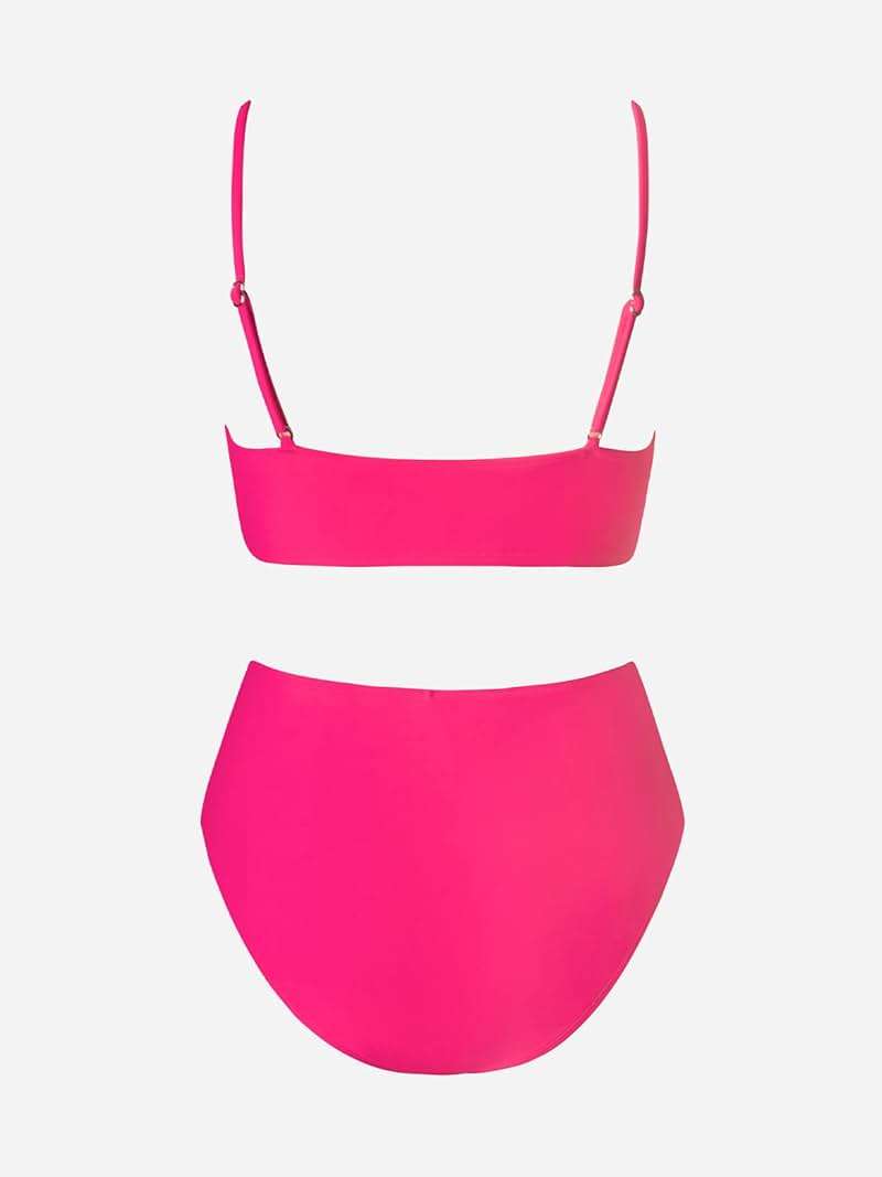 CUPSHE Women's Bikini Sets Two Piece Swimsuit High Waisted V Neck Twist Front Adjustable Spaghetti Straps Bathing Suit - Image 5