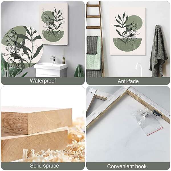 Sage Green Wall Posters & Prints, Green Boho Wall Art Set of 3, Minimalist Framed Wall Art Geometric Line Leaf Sun Moon Beige Green Canvas Artwork Paintings - Image 6