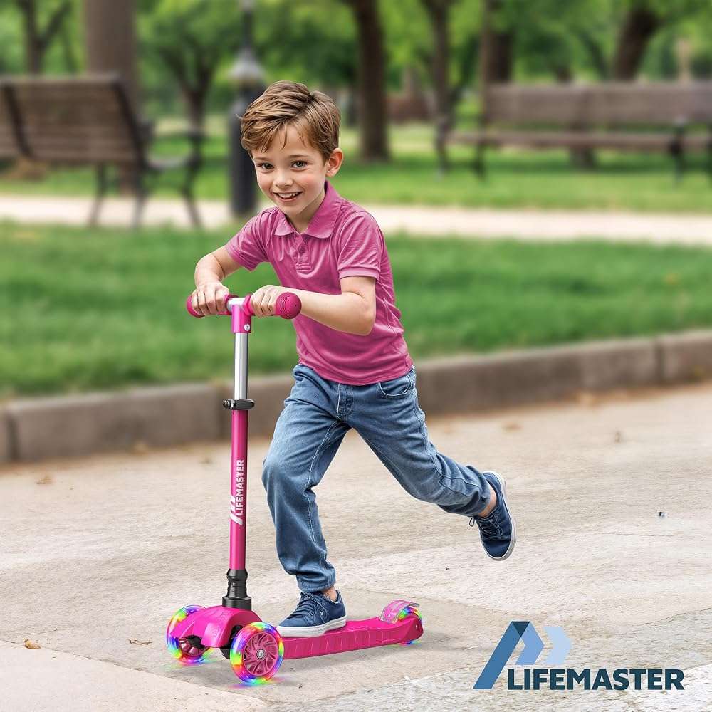 Lifemaster Mini 3-Wheel Kids Scooter with Multi-Color Wheel Lights – 4-Height Adjustable Handlebar, Wide Anti-Slip Deck, Child Safety Certified, Boys & Girls Ages 2+ Supports Up to 110 lbs - Image 3