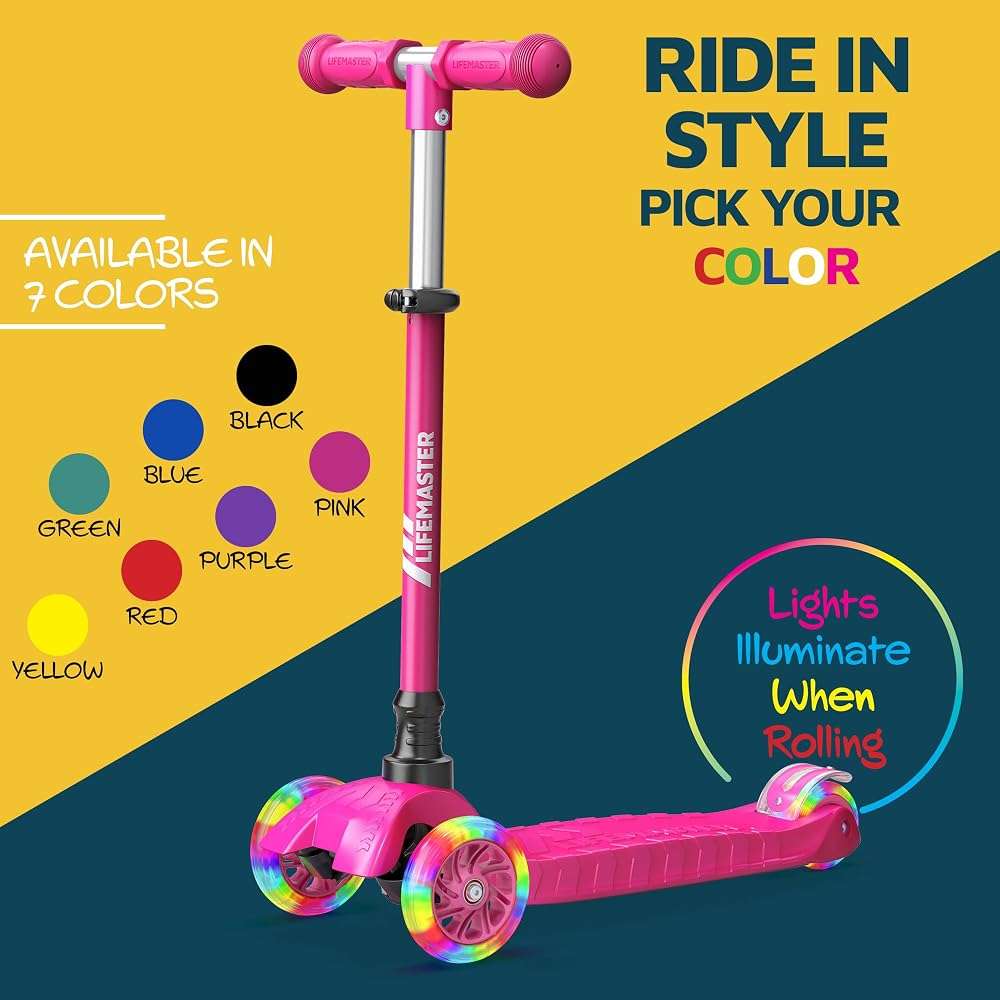 Lifemaster Mini 3-Wheel Kids Scooter with Multi-Color Wheel Lights – 4-Height Adjustable Handlebar, Wide Anti-Slip Deck, Child Safety Certified, Boys & Girls Ages 2+ Supports Up to 110 lbs - Image 8