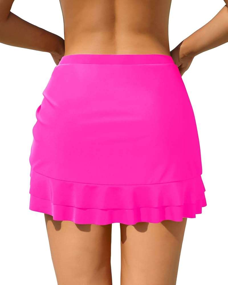 Pinup Fashion High Waisted Swim Skirt - Women Drawstring Ruched Bathing Suit Bottoms with Built-in Brief - Image 3