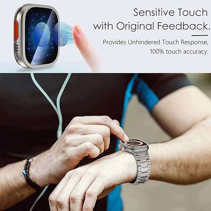 WINGLE 2 Pack for Apple Watch Ultra 3/Ultra 2/Ultra Screen Protector 49mm,9H Tempered Glass + Titanium Alloy Frame [Keep Original] Waterproof Protective HD Glass Film for iWatch Ultra 3/2/1, Titanium - Image 4