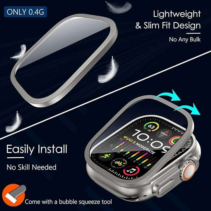 WINGLE 2 Pack for Apple Watch Ultra 3/Ultra 2/Ultra Screen Protector 49mm,9H Tempered Glass + Titanium Alloy Frame [Keep Original] Waterproof Protective HD Glass Film for iWatch Ultra 3/2/1, Titanium - Image 5