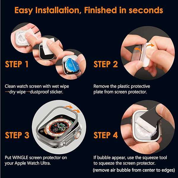 WINGLE 2 Pack for Apple Watch Ultra 3/Ultra 2/Ultra Screen Protector 49mm,9H Tempered Glass + Titanium Alloy Frame [Keep Original] Waterproof Protective HD Glass Film for iWatch Ultra 3/2/1, Titanium - Image 7