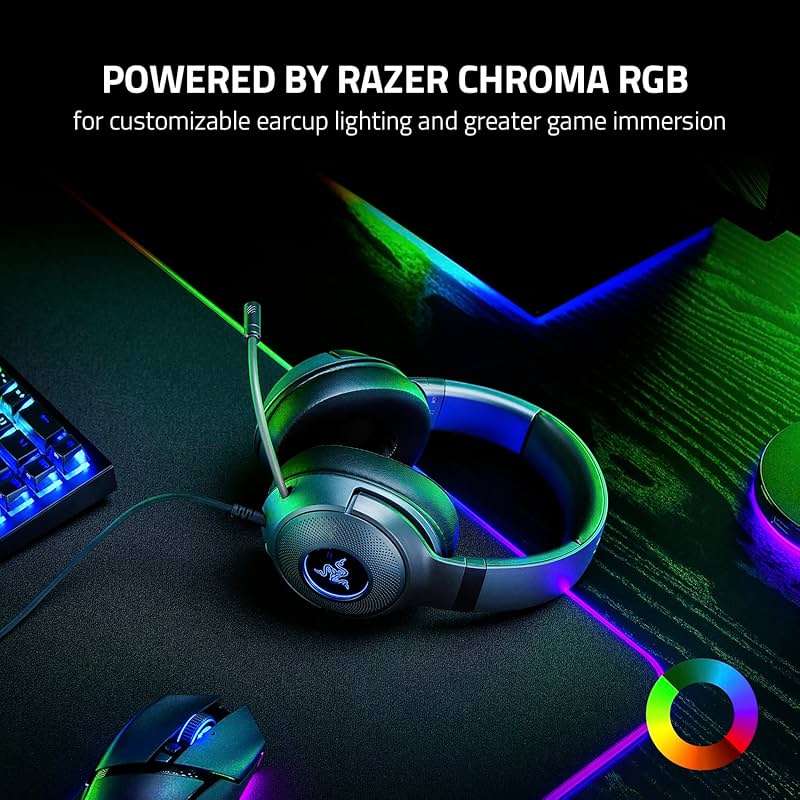 Razer Kraken V3 X Wired USB Gaming Headset: Lightweight Build - Triforce 40mm Drivers - HyperClear Cardioid Mic - 7.1 Surround Sound - Chroma RGB Lighting - Black (Renewed) - Image 7