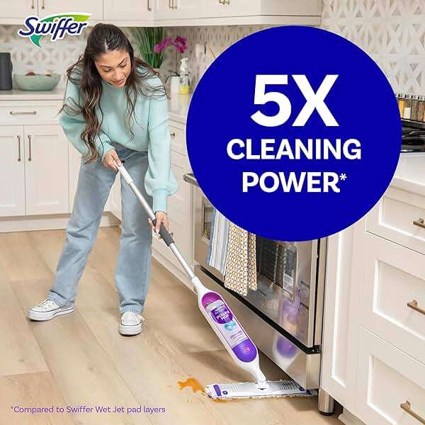 Swiffer PowerMop Mopping Kit for Floor Cleaning, Set Includes 1 Power Mop, 2 Replacement Pads, 1 Liquid Solution Refill, 2 Batteries, No Bucket Needed Electric Spray Cleaner, Multi-Surface and Wood - Image 3