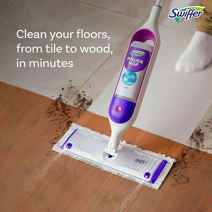 Swiffer PowerMop Mopping Kit for Floor Cleaning, Set Includes 1 Power Mop, 2 Replacement Pads, 1 Liquid Solution Refill, 2 Batteries, No Bucket Needed Electric Spray Cleaner, Multi-Surface and Wood - Image 5