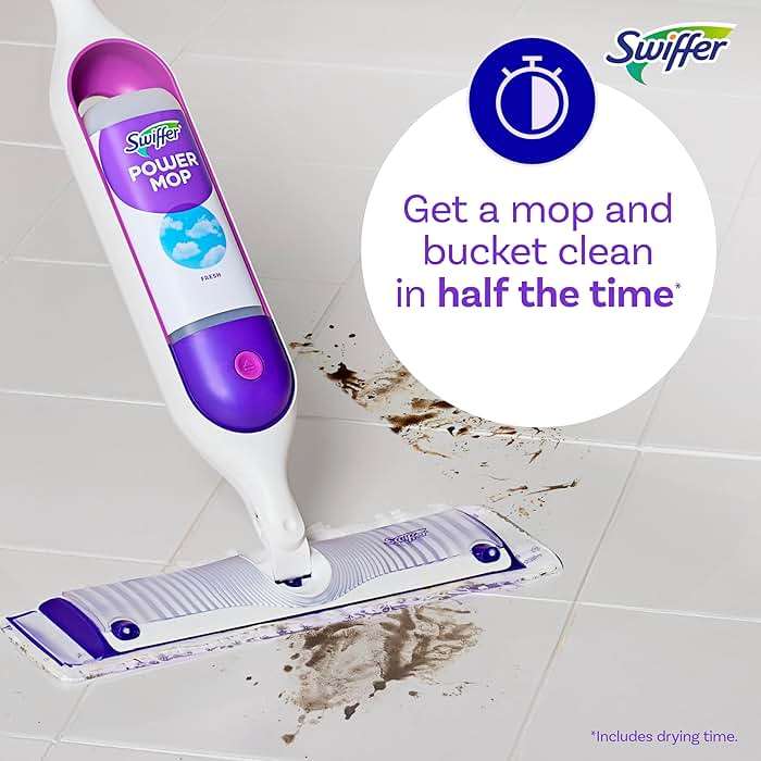 Swiffer PowerMop Mopping Kit for Floor Cleaning, Set Includes 1 Power Mop, 2 Replacement Pads, 1 Liquid Solution Refill, 2 Batteries, No Bucket Needed Electric Spray Cleaner, Multi-Surface and Wood - Image 6
