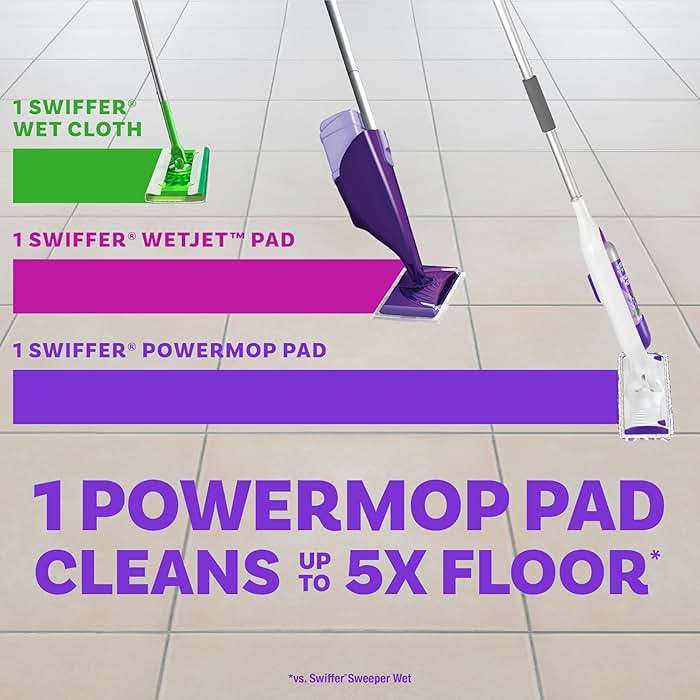 Swiffer PowerMop Mopping Kit for Floor Cleaning, Set Includes 1 Power Mop, 2 Replacement Pads, 1 Liquid Solution Refill, 2 Batteries, No Bucket Needed Electric Spray Cleaner, Multi-Surface and Wood - Image 7