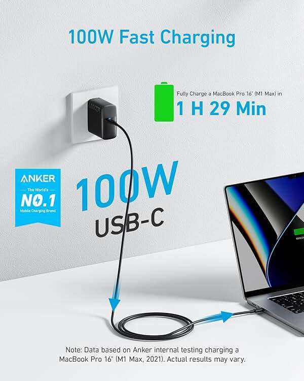 Anker Laptop Charger, Compact and Foldable 100W USB C Charger for MacBook Air, Samsung Galaxy, iPhone 17/16 Series, iPad Pro, and More(5FT USB C Cable Included) - Image 2