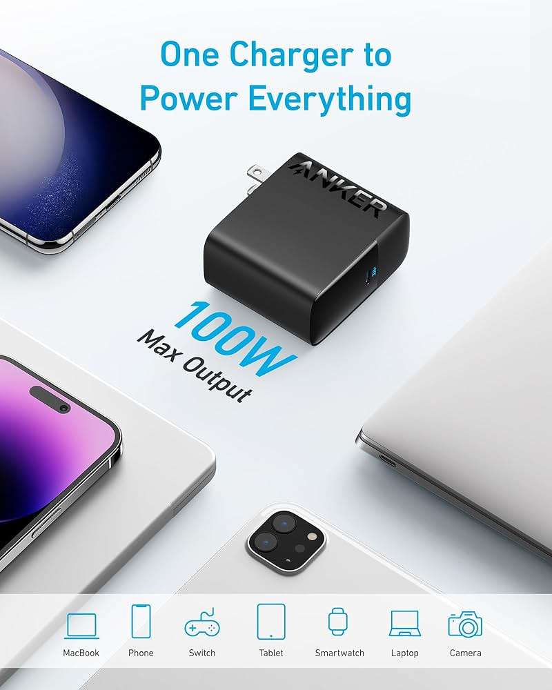 Anker Laptop Charger, Compact and Foldable 100W USB C Charger for MacBook Air, Samsung Galaxy, iPhone 17/16 Series, iPad Pro, and More(5FT USB C Cable Included) - Image 3