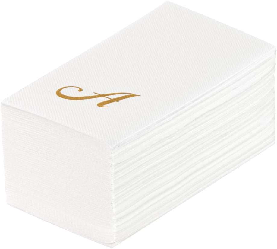 Restaurantware Linen-Feel Napkins 50 Count 15.75 x 7.87 Inches Paper Disposable Dinner Napkins Elegant Airlaid Design Gold - Image 1