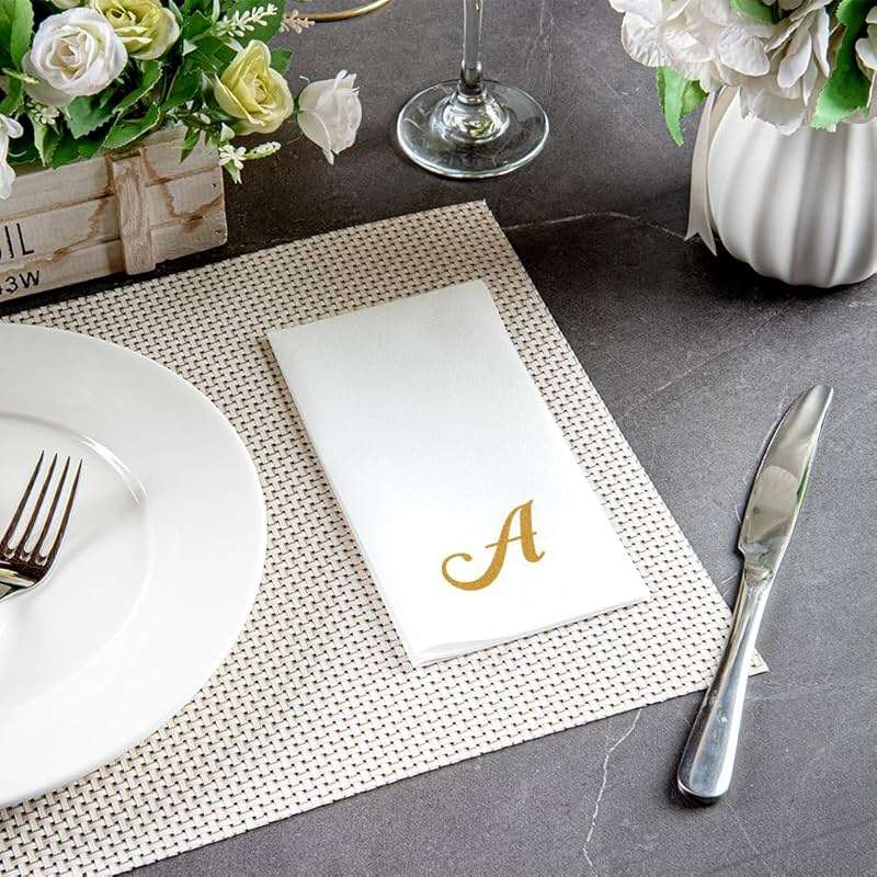 Restaurantware Linen-Feel Napkins 50 Count 15.75 x 7.87 Inches Paper Disposable Dinner Napkins Elegant Airlaid Design Gold - Image 5