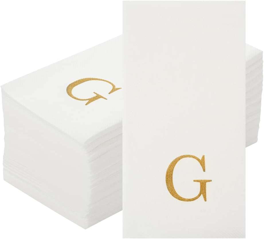 Luxenap 15.8 X 7.9 Inch Linen-Feel Guest Towels, 50 Lettered Hand Towels - Gold Letter 'G', Sans Serif Font, White Paper Dinner Napkins, airlaid, For Restrooms And Tables - Restaurantware - Image 2