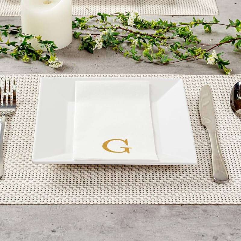 Luxenap 15.8 X 7.9 Inch Linen-Feel Guest Towels, 50 Lettered Hand Towels - Gold Letter 'G', Sans Serif Font, White Paper Dinner Napkins, airlaid, For Restrooms And Tables - Restaurantware - Image 4