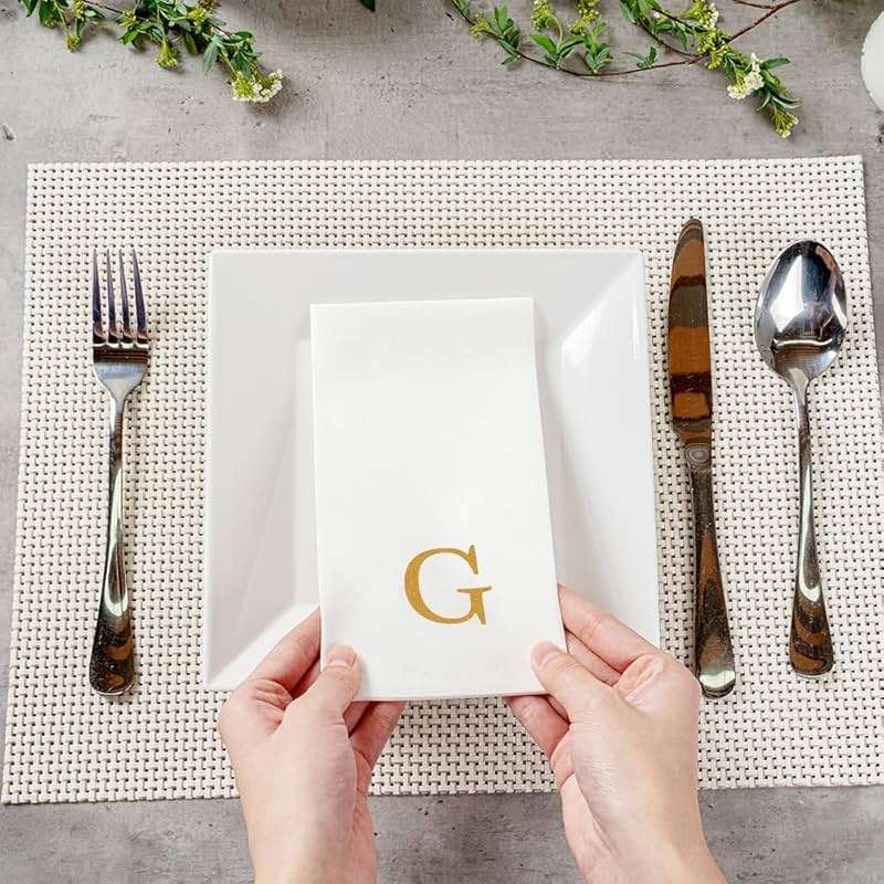 Luxenap 15.8 X 7.9 Inch Linen-Feel Guest Towels, 50 Lettered Hand Towels - Gold Letter 'G', Sans Serif Font, White Paper Dinner Napkins, airlaid, For Restrooms And Tables - Restaurantware - Image 5